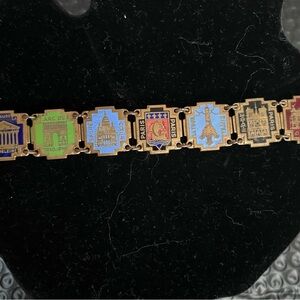 VINTAGE PARIS SOUVENIR BRACELET - 1930/1940 EFFIEL TOWER BRASS ENAMEL